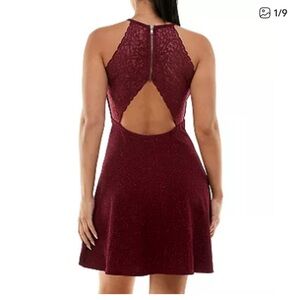Speechless wine Glitter Halter  party dress  lace cutout back Dress size small
